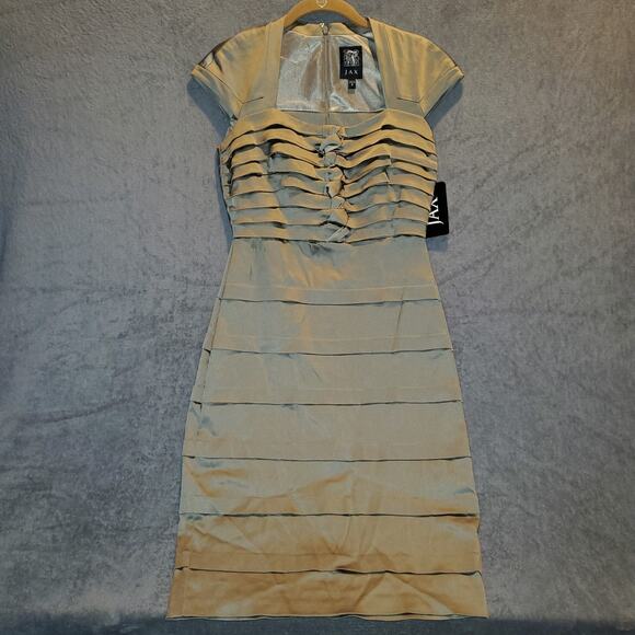 JAX Dress Size 4 NWT Gold Bandage Style Cap Sleeve Cocktail Party Sheath - Picture 1 of 8